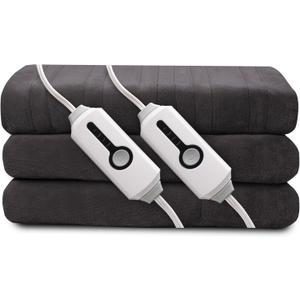 Electric Heated Blanket 84"x90" Queen Size, Soft Coral Fleece, Dual Controllers with 4 Heating Levels and 10 Hours Auto-Off, Machine Washable, Cozy Plush Fabric for Home, Dark Grey