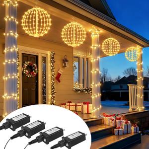 ANGAR 4 Pack 16" Christmas Ball Lights Outdoor/Indoor, Foldable Large Lighted LED Sphere for Trees, Hanging Lights with Hook, Holiday Decor, Garden, Patio, Wedding (White)