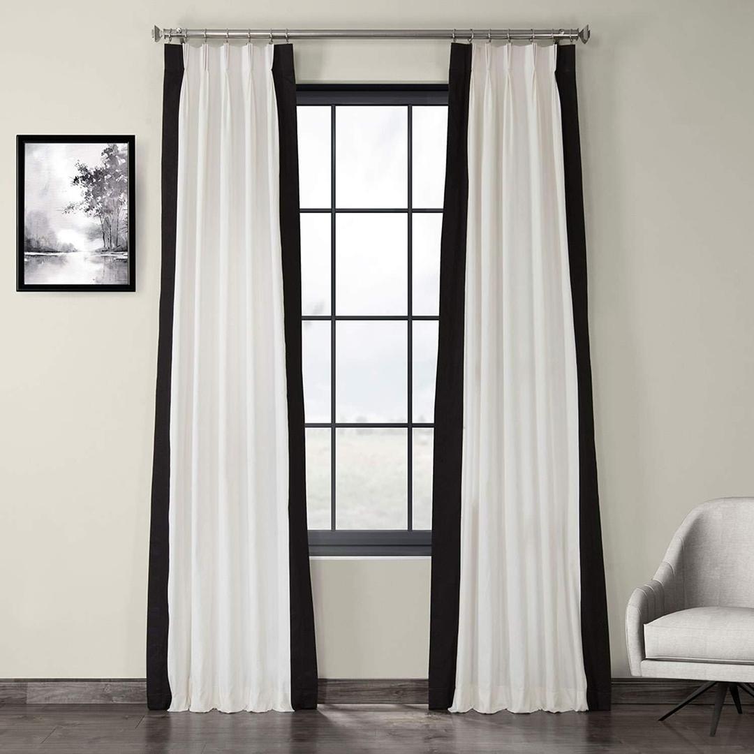 HPD Half Price Drapes Pleated Vertical Colorblock Curtains for Living Room 25 X 96 (1 Panel), PRCT-VC1716-96-FP, Fresh Popcorn and Black (Warm Off-white & Black)