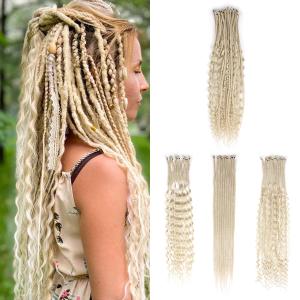 24in Single Ended 3 in 1 Dreadlock Extensions, 30pcs Blonde Mixed Dreads Extensions Set SE Dreads with Curly Dreadlocks for White Women