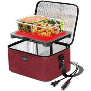 Aotto Portable Oven, Electric Lunch Box Food Heater - 12V/24V/110V 3-in-1 Car Food Warmer - Heated Lunch Box for Adults - Cook, Reheat & Keep Meals Warm for Car, Truck, Travel, Work, Home - Red