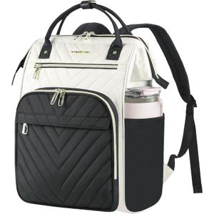 VANKEAN 17 Inch Laptop Backpack for Women Fashion Computer Work Bag, Large Capacity Waterproof Backpack, College Daypack Business Travel, Beige-Black