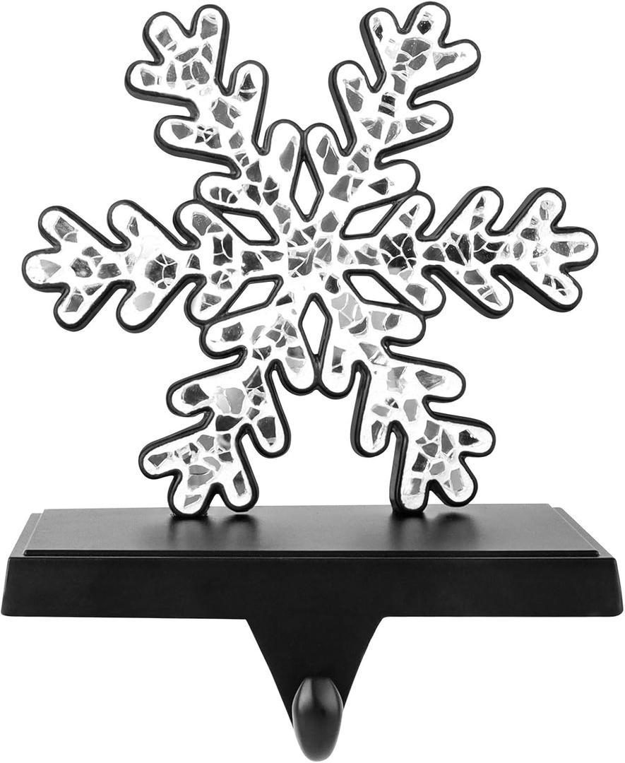 Hxezoc Black Snowflake Christmas Stocking Holder 3D Crystal Snowflake Metal Mantel Stocking Hanger for Christmas Fireplace Mantel Decorations Xmas Holiday Supplies
