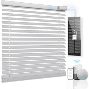 Motorized Blinds Smart Blinds with Remote Control Solar Powered Blinds Window Blinds Cordless Automatic Blinds Electric Blinds Windows Light Filtering Compatible with Google Alexa,White 36" Wx64 H