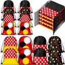 Aliceset 24 Pcs Cartoon Mouse Drawstring Bags Cartoon Birthday Party Favor Gift Goodie Treat Candy Bags Present Double Sided Gift Bag for Mice Birthday Baby Shower, 9.8 x 9.8 Inch(Black Red)