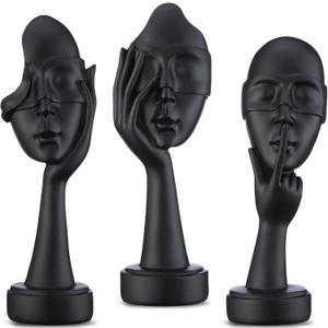 3 Pcs Thinker Statue. See No Evil Hear No Evil Speak No Evil Small Shelf Decor. Abstract Art Sculptures for Bedroom Bookshelf Coffee Table Decor for Living Room.Gifts for Women (Black)