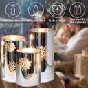 MELTONE Snowflake Holiday Flameless Candles: Real Wax Flickering Battery Operated Glass LED Candles with Remote - Home Xmas Party Christmas Decor - Set of 3
