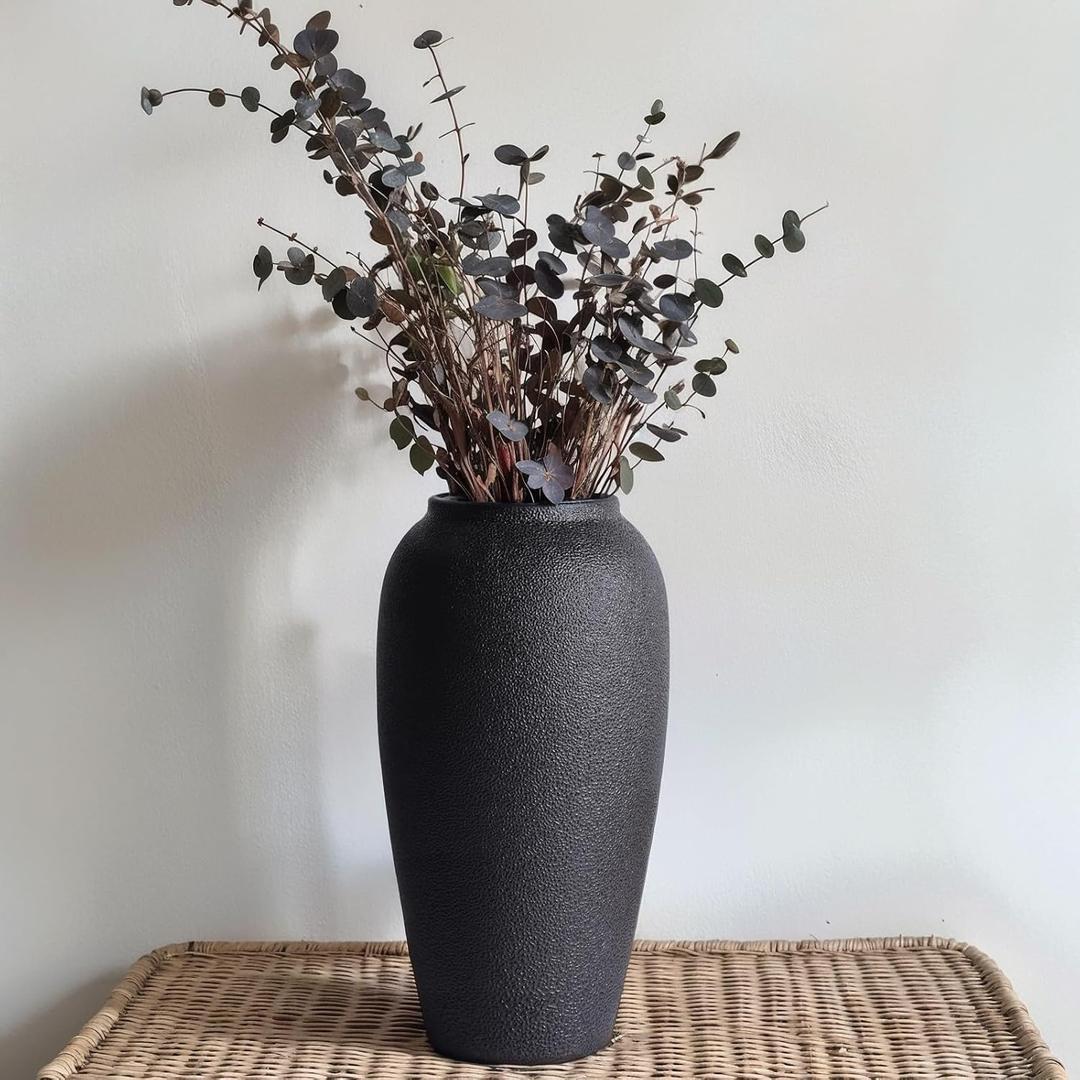 Rustic Ceramic Vase 13.8" Large Black Ceramic Vase for Home Decor, Modern Terracotta Floor Vase for Living Room, Entryway, Kitchen, Black Vases for Centerpieces, Housewarming Gifts