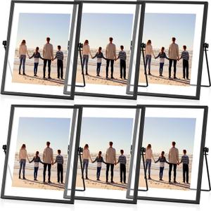 Amyhill Set of 6 Metal Picture Frames Vintage Minimal Ornate Floating Frames 4 x 6 Inches Photo Antique Easel Stand Vertical Glass Holder for Pictures Photos Desk Tabletop Display(Black)
