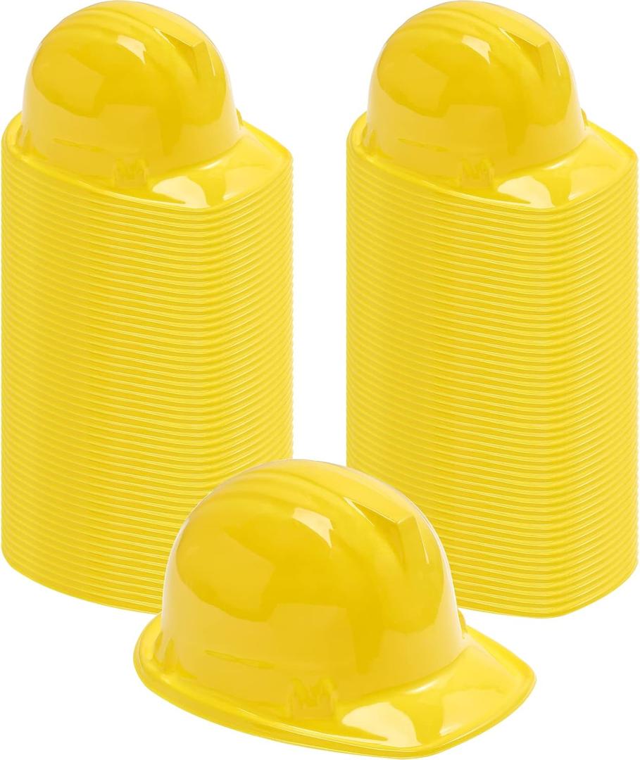 Haysandy 100 Pcs Yellow Construction Hats Bulk Plastic Construction Party Hats Soft Worker Caps for Boys and Girls Toddler
