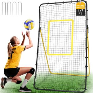 BAGAIL Volleyball Rebounder Net 7x4 Ft, Bounce Back Training Equipment with Adjustable Angles for Practicing Volleying, Bumping, Spiking, Easy Set Up & Sturdy Base for Multi Sports (Yellow)