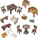 Miniature Garden Furniture Set - 14-Piece Resin Miniature Table and Chairs Set for Outdoor Decor, Adult DIY Craft Gift & Micro Landscape Decor Accessories (Village)