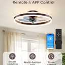 VOLISUN Low Profile Ceiling Fans with Lights and Remote, 20in Flush Mount Ceiling Fans with Light, 3000K-6500K Dimmable Fandelier LED Fan Light, Brown Bladeless Ceiling Fans with Lights for Bedroom