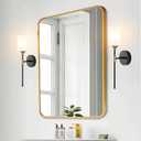 BYOLIIMA Industrial Mid Century Wall Sconce Set of 2 with White Cylinder Glass Shades Modern Bathroom Vanity Wall Lamp Black and Gold Finished Wall Light Fixture