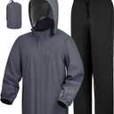 iCreek Rain Suit Waterproof Hooded Rain Gear Breathable Lightweight Packable Rain Jacket Pants Men Women for Hiking Fish Golf (Gray, L)