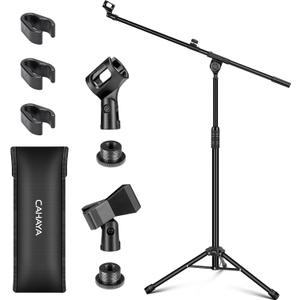CAHAYA Dual-use Tripod Microphone Stand Boom Arm Floor Mic Stand Portable with Carrying Bag and 2 Mic Clips for Singing Performance Wedding Stage Meeting Live CY0311 (Black)