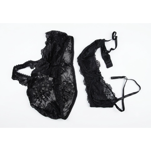 SOLY HUX Women's Lingerie Set Sheer Lace 1/4 Cup Bra Push Up Shelf Bra and Panty Naughty Outfit (Black, XL)