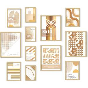DUENPY Natural Wood 12 Pack Picture Frames Collage Wall Decor Set, Multi-Size Gallery Frames for Wall Mounting & Tabletop Display, Includes 4pcs 8x10, 4pcs 5x7, 4pcs 4x6 Wood Color Photo Frame