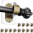 Adhesive Curtain Rod Holder, (12 Pack) No Drill Curtain Rod for Windows No Drilling No Screw, Easy Adjustable Stick on Wall Curtain Rod Hooks Hanging for Bathroom Kitchen Livingroom (Retro Color)