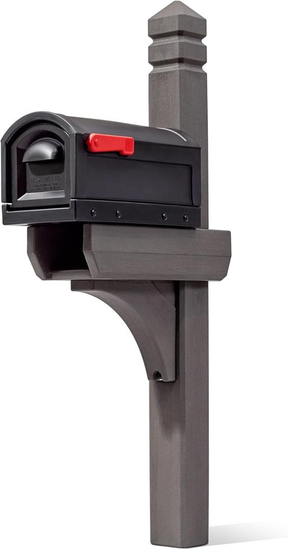 Step2 Lakewood Mailbox & Post, Weather Resistant, Large Outdoor Mailboxes, Made of Durable Plastic, Easy to Install, Flag Included, Black/Brown (Standard (T2))