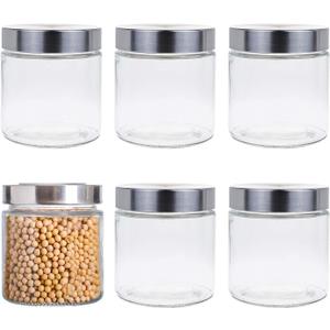Lawei 6 Pack 27 Oz Clear Glass Jars with Stainless Steel Lids - Glass Food Canister Set Food Storage Jars for Cookie Rice Beans Pasta Snacks