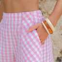 EXLURA Womens Cotton Boxer Shorts Faux Linen Gingham Shorts Summer High Waist Plaid Y2K Beach Bottoms Vacation Outfits 2026 (Pink, L)