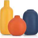 Cute Vase Matte Ceramic vases set of 3 Orange, Modern Boho Vases for Decor small vase,Centerpiece Table Decor japandi home decor Minimalist vase for Dcor Room,Entryway, Bookshelf, Mantel, Shelf Dcor