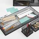 2 x Annova Mesh Stackable Drawer Cabinet and Shelf Organizer Bins Storage Basket School Office Supply Holder Tray- Set of 2 (Black, 6x12x2 Inch)