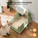 Stainless Steel Cat Litter Box with Lid, Extra Large Enclosed Metal Litter Pan with High Sides, Full Flip Cover Litter Box for Large Cat, Include Scoop & Step, Leak Proof Easy Clean Odor Control,Green