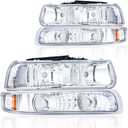 Headlight Assembly, Compatible with 1999-2002 Chevy Silverado 1500 2500/2001-2002 Silverado 1500HD 2500HD 3500HD Chrome Housing Amber Reflector