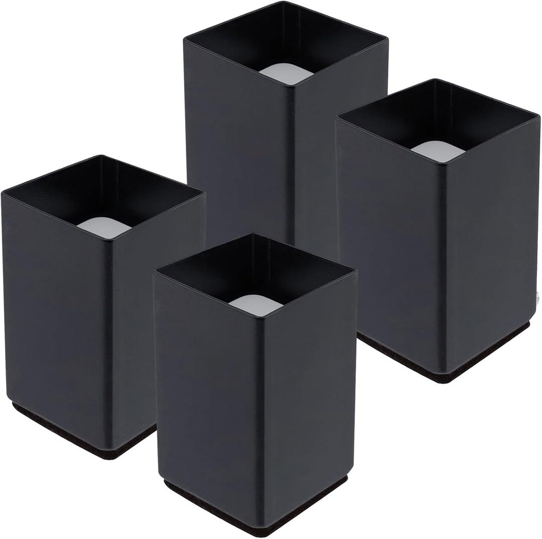 LC LICTOP Steel Furniture Feet Riser, Fit 1.5 Inch Square Leg, 2 Inch Rising Height, Heavy Duty Furniture Lifter with Felt Pad for Under Bed Storage Desk Sofa Chair, Supports 4000 lbs, 4Pcs Black
