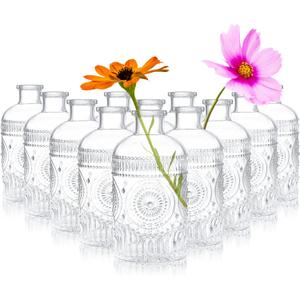 Kingrol 12 Pack Clear Glass Bud Vases, Small Vases for Flowers, Vintage Glass Bottles for Home Office Decor, Centerpieces for Wedding Table