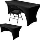 Nasitos 2 Pack Black Table Cloth Rectangle - 8 ft Spandex Stretch Tablecloths Fitted, Washable, Wrinkle-Free for Parties, Banquet & Trade Shows