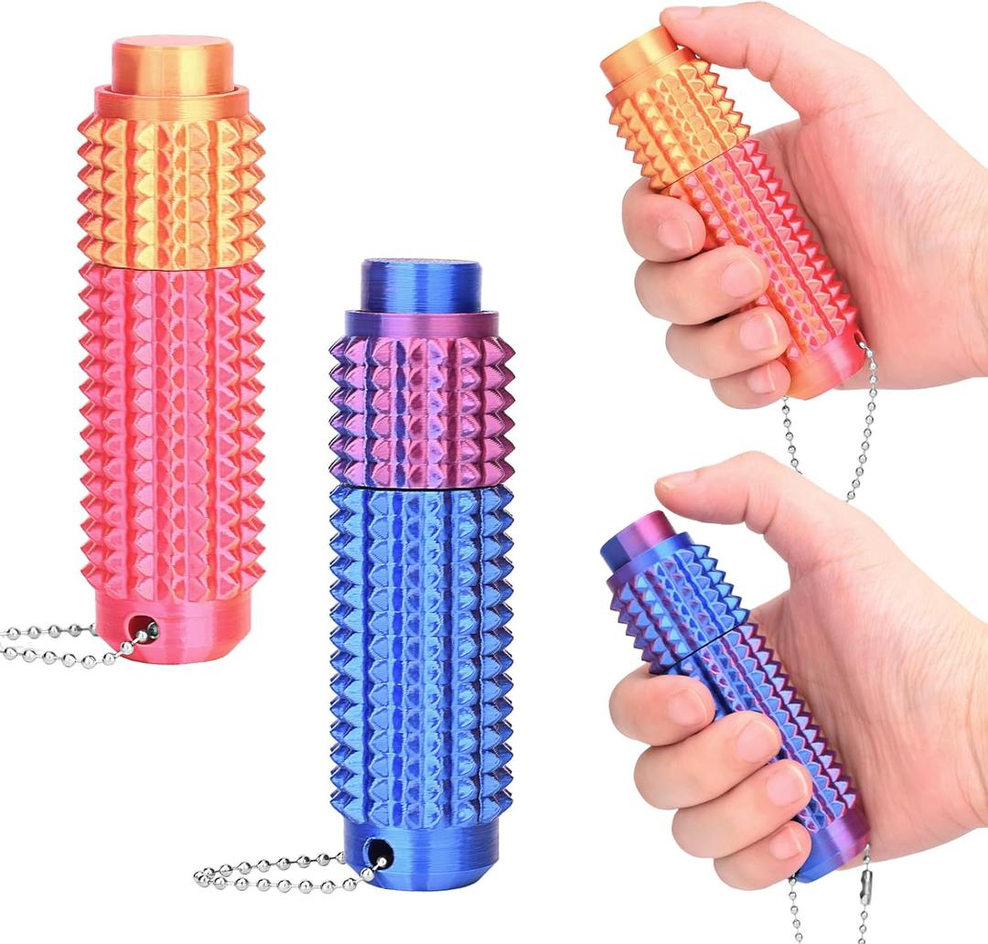 3 in 1 Pain Stim Fidget Toys for Adults, 2 Pack Little Spiky Fidget Ouchies Toys - Rotating/Spiky/Click-Press, Spiky Grippie Stim Keychain for Anxiety Office