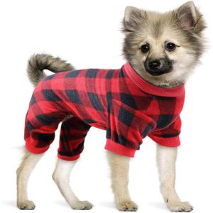Dog Pajamas for Small Dogs Red Plaid Dog Pjs Soft Flannel Pjs Christmas Pajamas Pet Clothes Warm and Cozy (S) (Small (Back:12"))