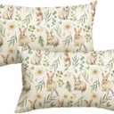 AVOIN colorlife Easter Bunnies Flower Throw Pillow Covers, 12 x 20 Inch Eucalyptus Leaves Cushion Case Decoration for Sofa Couch Set of 2