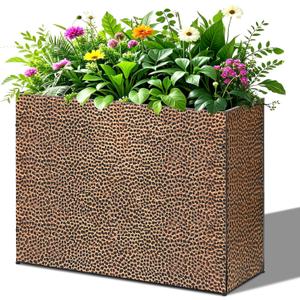 BAYN Large Rectangular Metal Garden Block Planter Box 32x12x24 Inch | Hand-Hammered, Thicken and Weather-Resistant Coating, Heavy Duty, Easy Assembly, Planter for Patio, Porch, Deck