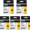 18444 Vinyl Label Tape 1/2" Replacement for DYMO Rhino 18444 Industrial Permanent Vinyl Tapes Black on White 1/2 inch x 18 feet Compatible with DYMO Rhino 4200 5000 5200 6000 Label Maker, 5pack