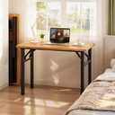 Need Small Folding Computer Desk, 35.8 Inch Writing Table, Teak & Black