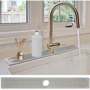 Stone Faucet Mat for Kitchen Sink- 23.6''x 3.9''Diatomite Fast-Drying Faucet Mat, Super Water Absorbing Stone Tray for Sink,Faucet Splash Guard for Bathroom Counter, Gray