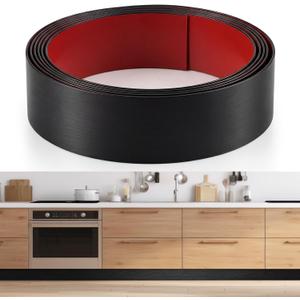 1 Pack 4 x 240 Inch Stainless Steel Kick Plate for Protection Decoration DIY Self Adhesive Metal Kick Plates for Interior or Exterior Wall Kitchen Cupboard Dishwasher(Black)