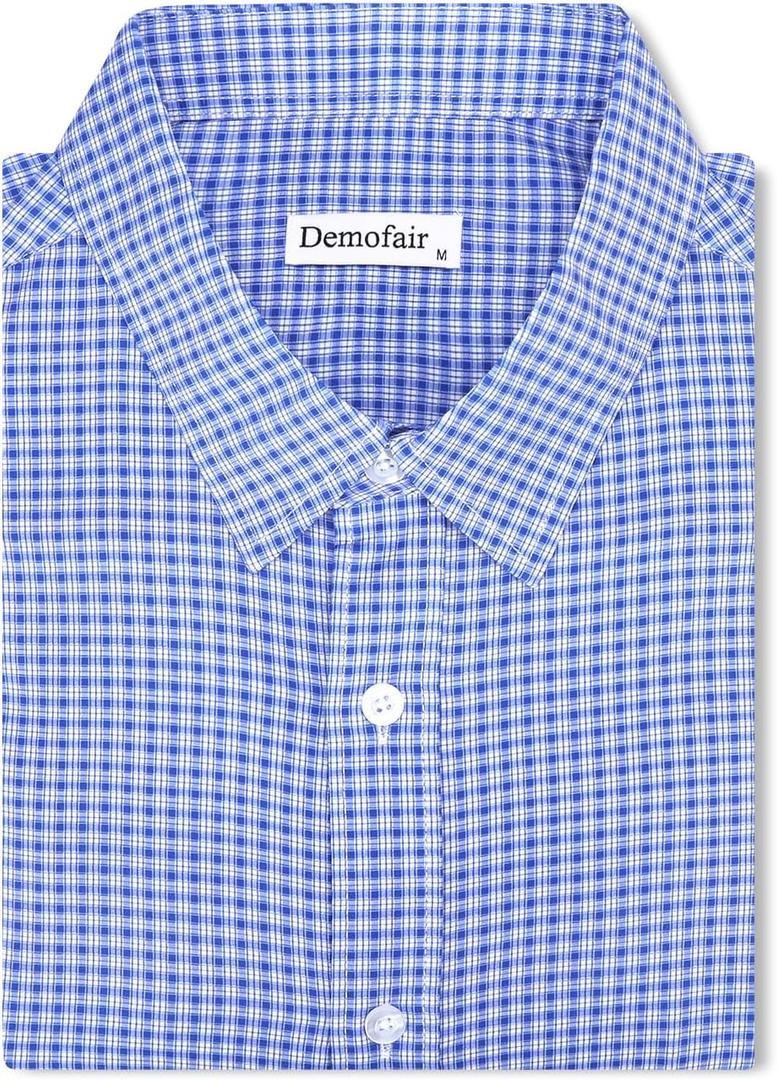 Men's Dress Shirts Solid Wrinkle-Free Long Sleeve Button Down Shirt Regular Fit Formal Shirts (Blue, XXXL)