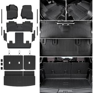 Floor Mats Cargo Mat for 2018-2024 Ford Expedition 7 Seats Accessories (Not for Max Model), All Weather TPE Cargo Liner Backrest Mats Door Sill Protectors (Floor Mats Set)
