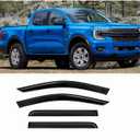 Tape-On Window Visors 4-Piece for 2024 2025 2026 Ford Ranger Sun Rain Guards Window Deflectors Vent Shield Shade Smoke