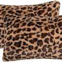 AGOKABA Leopard Print Faux Fur Throw Pillow Covers, 12x20 Inch, Set of 2, Soft Plush Animal Print Decorative Lumbar Cushion Cases for Sofa Bed Chair | Safari-Inspired Decor in Warm Terracotta Brown