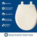 Bemis Aurora Slow Close Toilet Seat, Easy Clean Hinges and Adjustable Perfect Fit Plastic Seat, Made in USA, Round, Biscuit