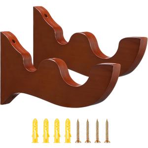 2 Pcs Wooden Curtain Rod Bracket Wood Large Double Bracket Drapery Curtain Rod Holders (Yellowish Brown)