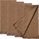 4-Pack Brown Luxury Decorative Bathroom Hand Towels 13"x29.1" Boho Bath Hand Towels Set with Jacquard Weave & Fringe, Cotton Absorbent Soft Face Towels for Kitchen/Bathroom/Farmhouse