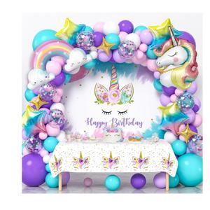 Unicorn Birthday Decorations Party Supplies for Girls, Purple Unicorn Balloon Arch with Backdrop Tablecloth Rainbow Star Foil Balloons, Princess Girls Unicorns Party Decorations Supplie