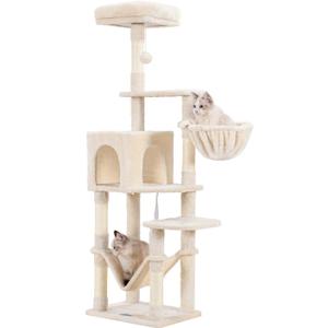 Hey-brother Cat Tree with Large Hammock, Multi-Level Cat Tower for Indoor Cats, Cat Condo with Sisal-Covered Scratching Posts and Top Perch, Beige MPJ050M